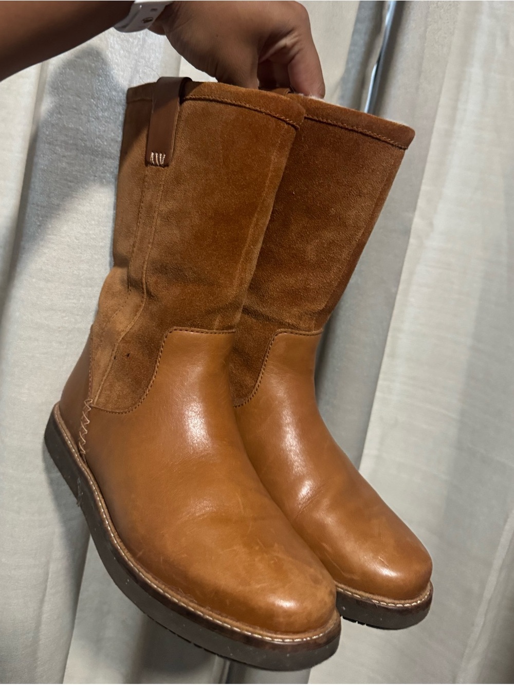 Clarks Women's Brown Leather & Suede Mid-Calf Lace-Up Boots